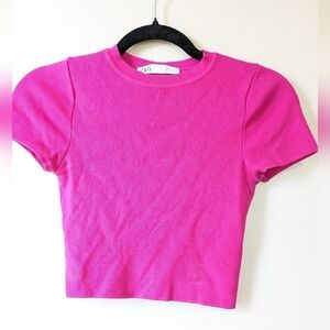 ZARA Hot Pink Crop Top Short Sleeve Sweater, Soft, Size S